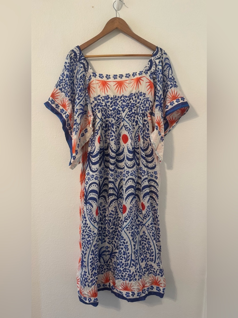 Farm Rio Afternoon Breeze Midi Dress Kaftan Square Neck Boho Beachy Vacation XS